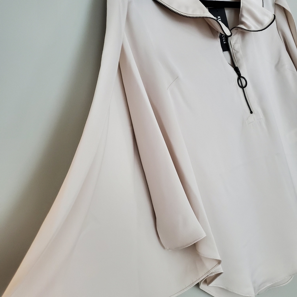 Kenneth Cole Blouse With Zip Flounce in Eggshell - Picture 3 of 14
